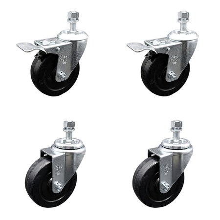 Service Caster 4 Inch SS Soft Rubber 1/2 Inch Swivel Threaded Stem Caster Total Lock Brake, 2PK SCC-SSTSTTL20S414-SRS-121315-2-S2